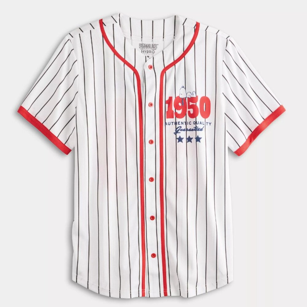 Men's Peanuts Snoopy 1950 Jersey Button Front Baseball Shirt (Small)